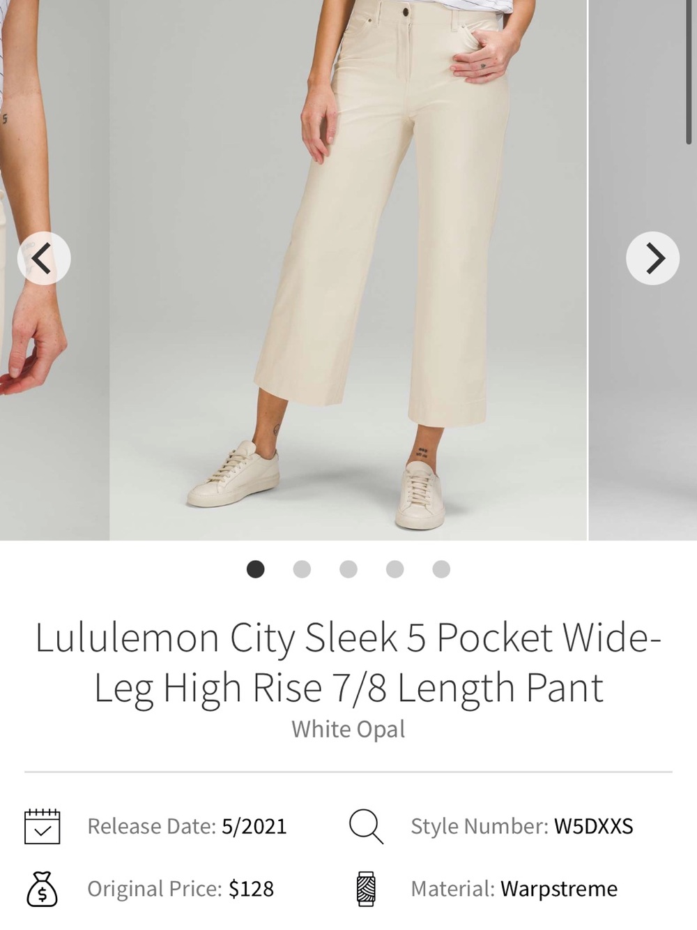 lululemon athletica City Sleek 5-Pocket Wide-Leg High-Rise 7/8 Pant - White Opal